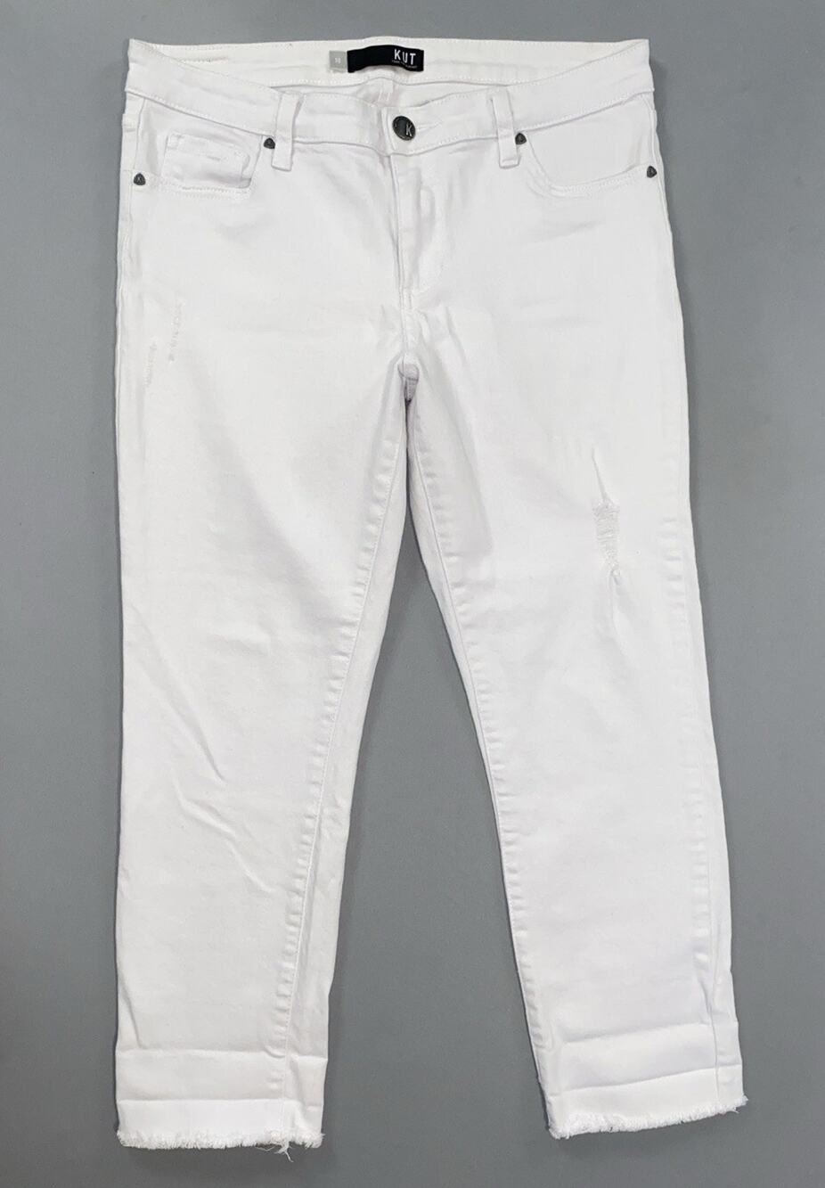 KUT From The Kloth Women's Amy Crop Straight Leg Fray Stretch Denim Jeans. 10.